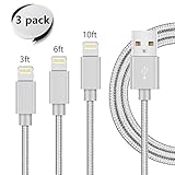 iPhone Charger Cable, Teletrogy 3Pack 3ft 6ft 10ft Nylon Braided Sync and Charging Apple Lightning Cable for iPhone 7 Plus 6s Plus 6 Plus 5s 5c SE iPad Pro Air 2 Mini 2 3 4 - Gray