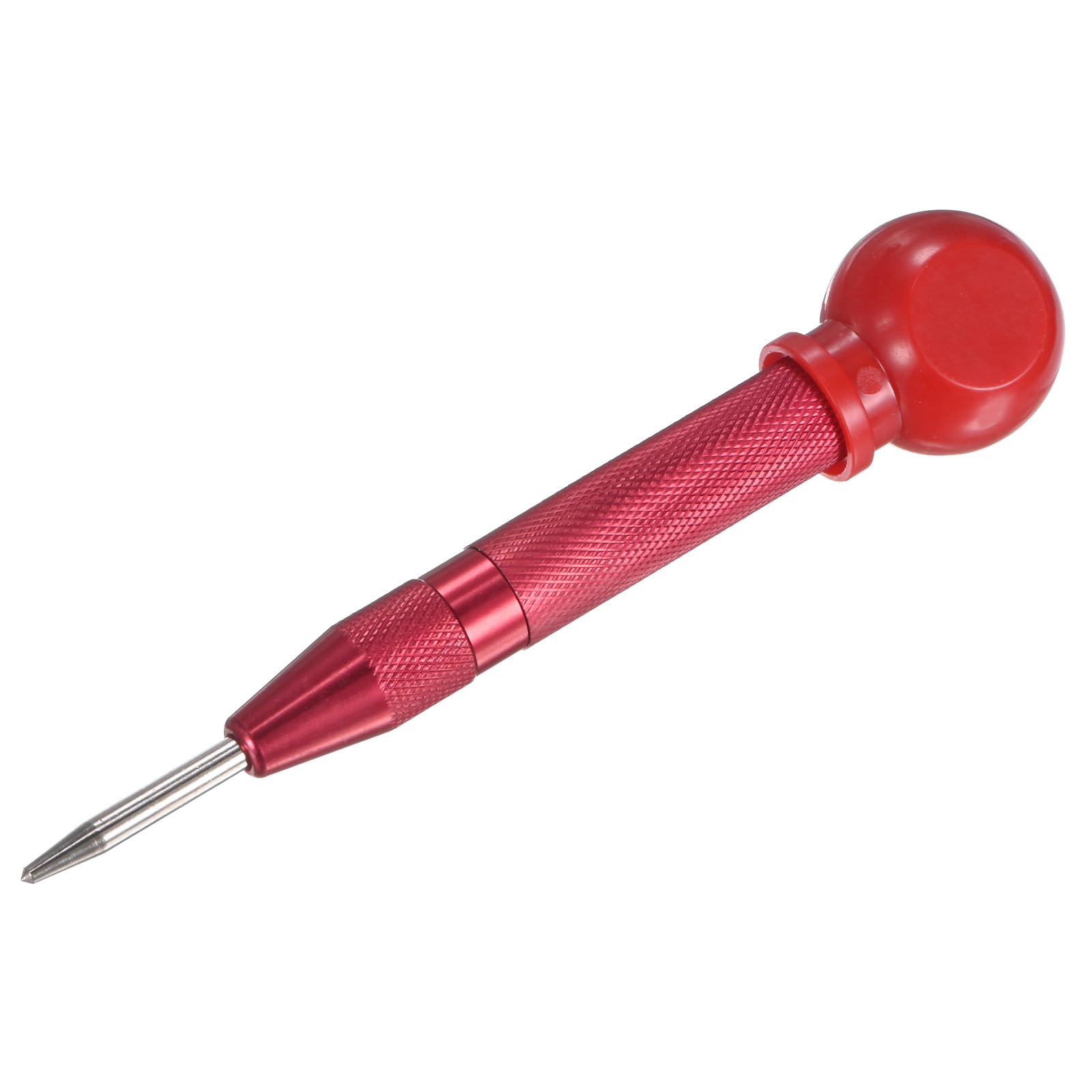 M METERXITY 1-Pack Automatic Center Punch, 133mm HSS Spring Loaded Nail Punch with Palm Cushion Cap for Steel Plate/Wooden Board/Glass, Adjustable Impact Punch Window Breaker Tool [Red]