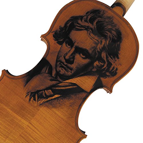Kinglos 4/4 Beethoven Carved Ebony Fitted Solid Wood Violin Kit with Case, Shoulder Rest, Bow, Rosin, Extra Bridge and Strings Full Size