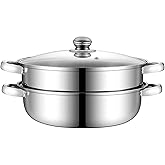 Stainless Steel Steamer Pot Set, 3-Piece Stackable with Vented Tempered Glass Lid – 11.2-inch, Ideal for Induction & Gas Cooking