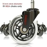 Professional Office Chair Wheels 10mm Stem - FIT IKEA Chairs ONLY - 3'' Replacement Rubber Chair Casters - Best Protection for Your Hardwood Floors Without Any Chair MATS
