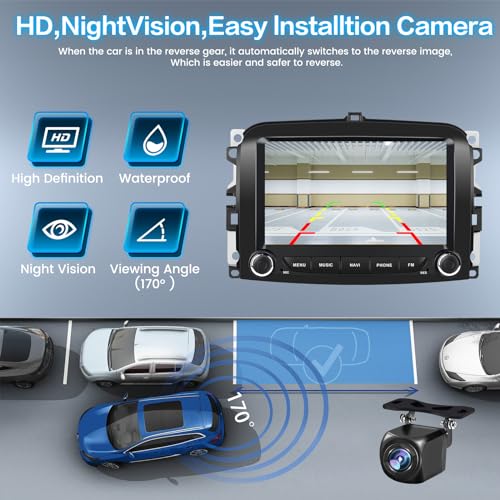Inefala 2G+64G for Fiat 500L 2013-2017 Android 15 Car Radio with Wireless Carplay and Android Car, Bluetooth Car Stereo with 7 Inch HD Touchscreen with WiFi GPS FM/RDS MIC + Rear Camera