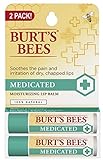 Burt's Bees 100% Natural Medicated Moisturizing Lip Balm with Menthol & Eucalyptus, 2 Tubes in Blister Box