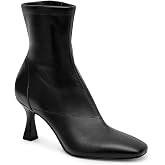 Coutgo Womens Kitten Heel Ankle Boots Square Toe Zip Booties Dress Shoes | 2.8-inch Heeled Boots,Side Zipper,High Heel,Work Office,Dressy Casual,Fall Winter,Comfort Short Booties