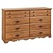South Shore Prairie 8-Drawer Double Dresser, Country Pine with Metal Handles and Knobs