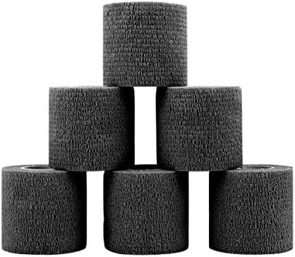 Waterproof Self Adherent Cohesive Bandages Rolls - RJOAM Elastic Non Woven Adhesive Wrap Tape FDA approved,Black,2" x 5 Yards, 6 Rolls