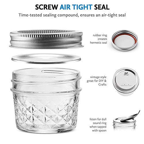Mini Quilted Crystal Jelly Jars 4 oz [12 Pack] Regular Mouth Mason Jars