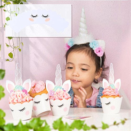 Kabi 5PCS Unicorn Silicone Cake Toppers Mold Set for Baking Cake Decoration Making Sugar Craft Candy Chocolate,with Unicorn Cupcake Toppers & Wrappers Double Sided 12 Sets