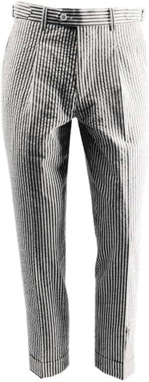 MSBUTIKS Men's Summer Seersucker Slim Fit Pants Flat Front