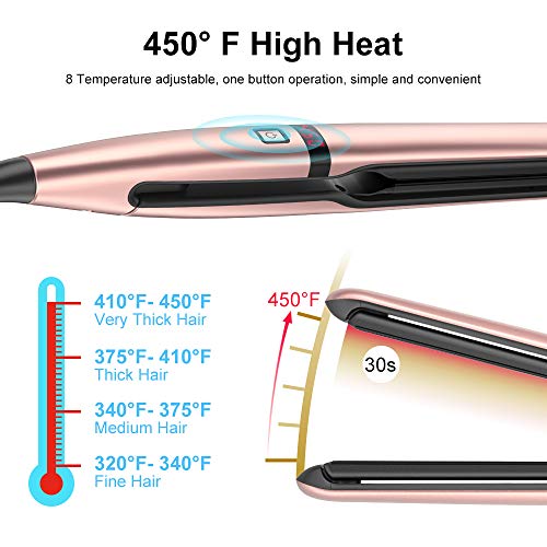 Flat Iron For Hair - Professional Ceramic Tourmaline Hair Straightener and Curler with 8 Adjustable Temp & Digital Controls for All Hair Types, 2 in 1 Straightens & Curls By Duomishu (Rose Gold)