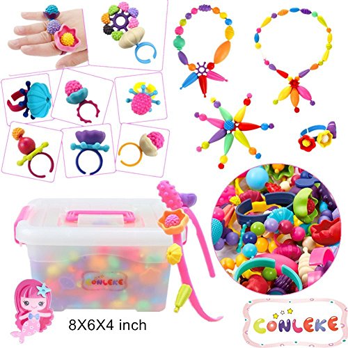 Conleke Pop Snap Beads Set 520 PCS for Kids Toddlers Creative DIY Jewelry Toys - Making Necklace,Bracelet and Ring - Ideal Christmas Birthday Gifts for 4,5,6,7,8 Year Old Girls (Box Packaging) - Thumbnail 3