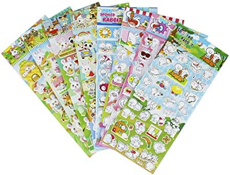 Bunny Rabbit Stickers 8 Sheets with Kinds of Rabbit Faces Stickers - Foam Rabbit Bunny Decals for Kids Scrapbooking - 240 Stickers