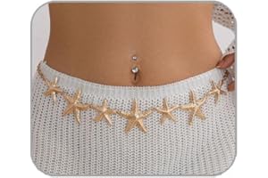 ANGLEQUEEN Mermaids Starfish Waist Chain Belt for Women Mermaids Gold Starfish Pirate Shell Belly Waterproof Body Chain Mermaid Costume Pirate Accessories