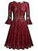 MISSMAY Women's Vintage Full Lace Contrast Flare Sleeve Big Swing A-Line Dress (Large, Red)