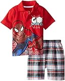 Marvel Boys' Spiderman Boy Polo Woven Plaid Short Set