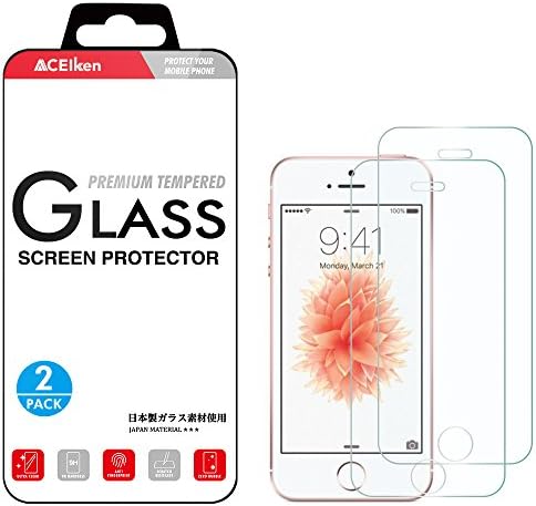 iPhone 5S 5C SE 5 Screen Protector Tempered Glass, Crystal Clear, 9H Hardness, ACEIken Glass Screen Protector for Apple i Phone 5S, iPhone 5C, iPhone SE, iPhone 5(2-Pack)