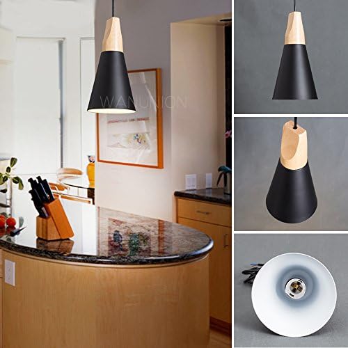 Wanunion Wood &amp; Metal Cone Chandelier Pendant Lamps Fixtures Ceiling Light Lighting (Black)