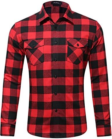 Men's Dress Long Sleeve Plaid Checkered Flannel Shirt