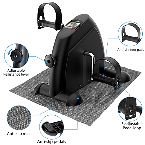 Under Desk Bike Pedal Exerciser Mini Foot Cycle Bike for Arm & Leg Exercise with LCD Display and Adjustable Resistance Desk Cycle Workout Office Home Women Men Seniors(Black)