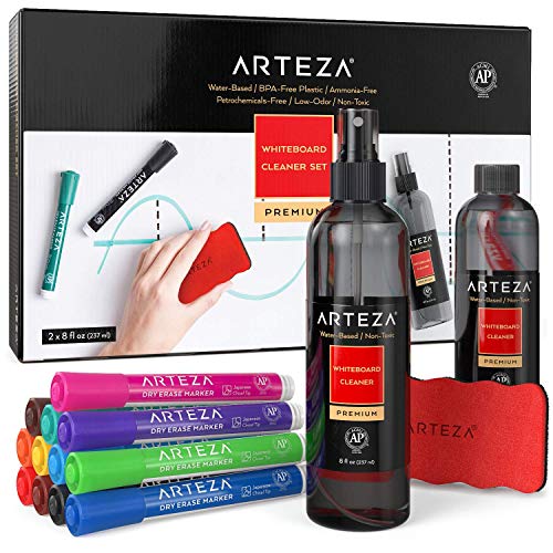Arteza Whiteboard Cleaner Set, 12 Assorted Colors ChiselTip DryErase