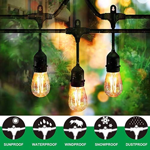 Classyke 48ft LED Outdoor String Lights for Patio Garden Yard Deck Cafe Wedding Dimmable Waterproof Commercial Grade [UL Listed]