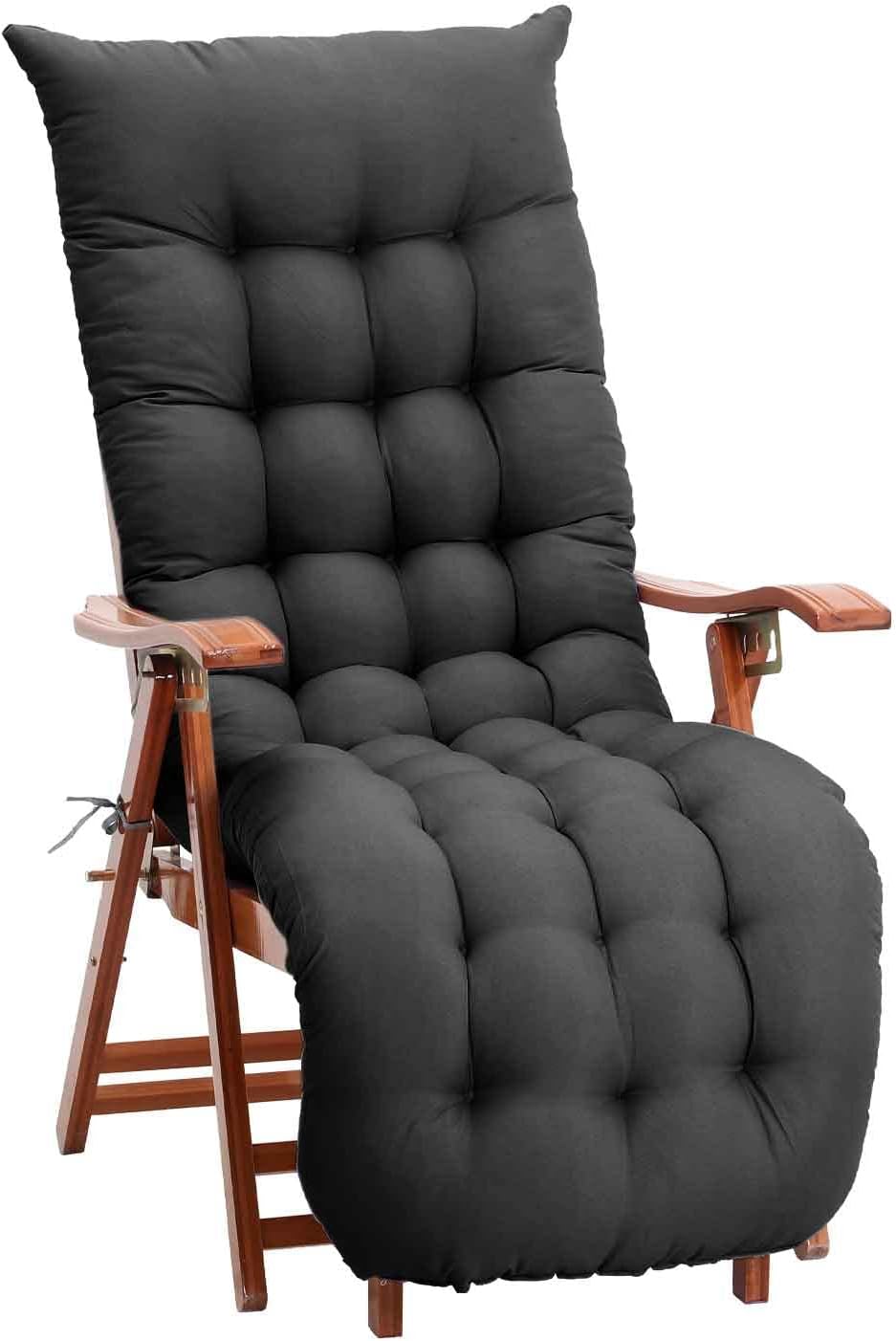 DKIEI Sun Lounger Cushion Replacement 160x50x8cm Black Anti-slip Straps