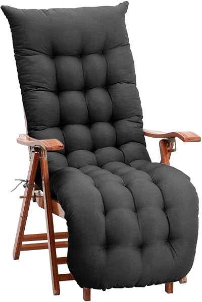 DKIEI Sun Lounger Cushion Replacement 160x50x8cm Black Anti-slip Straps