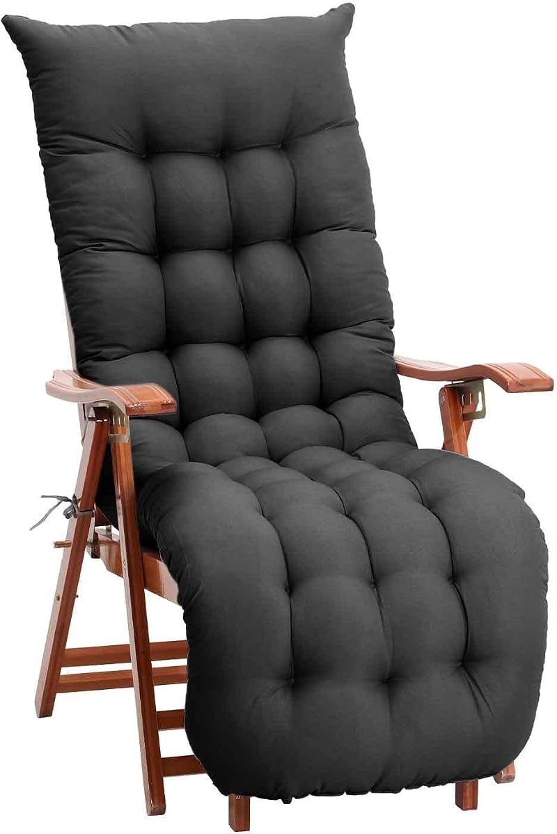 DKIEI Sun Lounger Cushion Replacement 160x50x8cm Black Anti-slip Straps