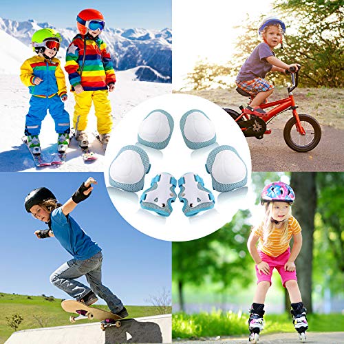 Kids/Youth Knee Pad Elbow Pads Guards Wrist Guards Protective Gear Set for Rollerblade Roller Skates Cycling BMX Bike Skateboard gs Scooter Riding Sports,Toddler for Multi-Sports(Age3-7) LightBlue