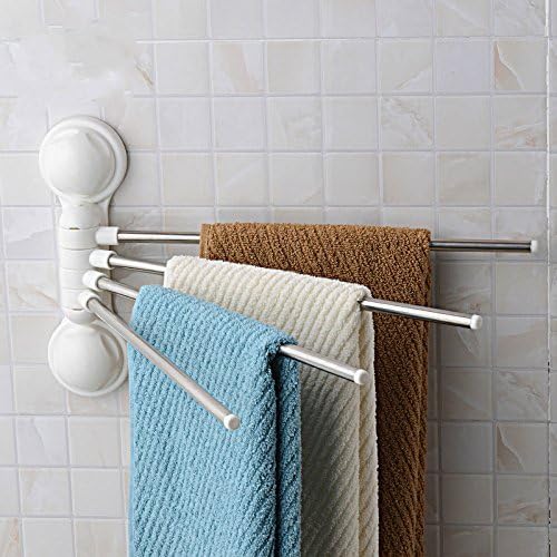 Towel Rack, VASOUL Super Powerful Vacuum Suction Cup Hook, 180-Degree Rotating Stainless Steel Bathroom Towel Rack Hanger Holder Organizer (4-Arm) (Towel Rack)
