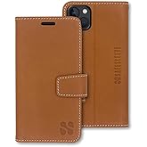 SafeSleeve Wallet Leather Case for iPhone 13 Mini EMF Blocker for Cell Phone with 3 Card Holder & Adjustable Stand – Magnetic Closure, and Magnetic Folio Protection for Daily Use (Leather)