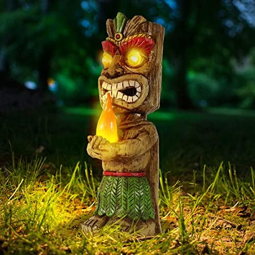 Solar Tiki Torches Figurine with Solar Light Tiki Garden Statues Solar