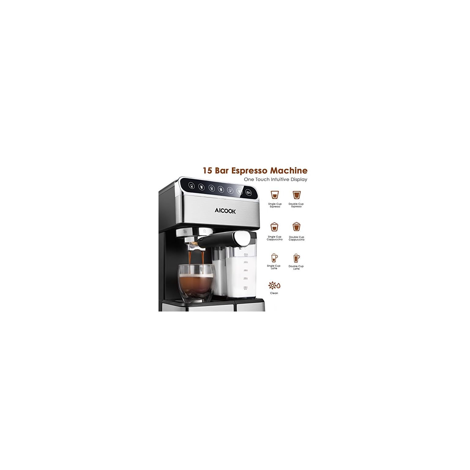 AICOOK Espresso Machine, Barista Espresso Coffee Maker with One Touch