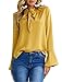 Ladies Bow Neck Bell Sleeve Solid Casual Loose Chiffon Blouses Top Yellow Medium