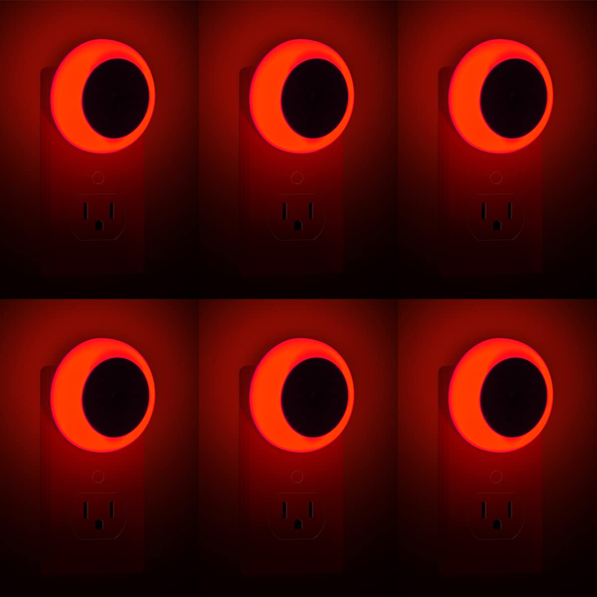KINUR 6 Pack Red LED Plug into Wall with Dusk to Dawn sensors Plug in Night Lights for Kids Room, Bedroom, Bathroom, Baby Nursery,Stair Lights, Hallway Light