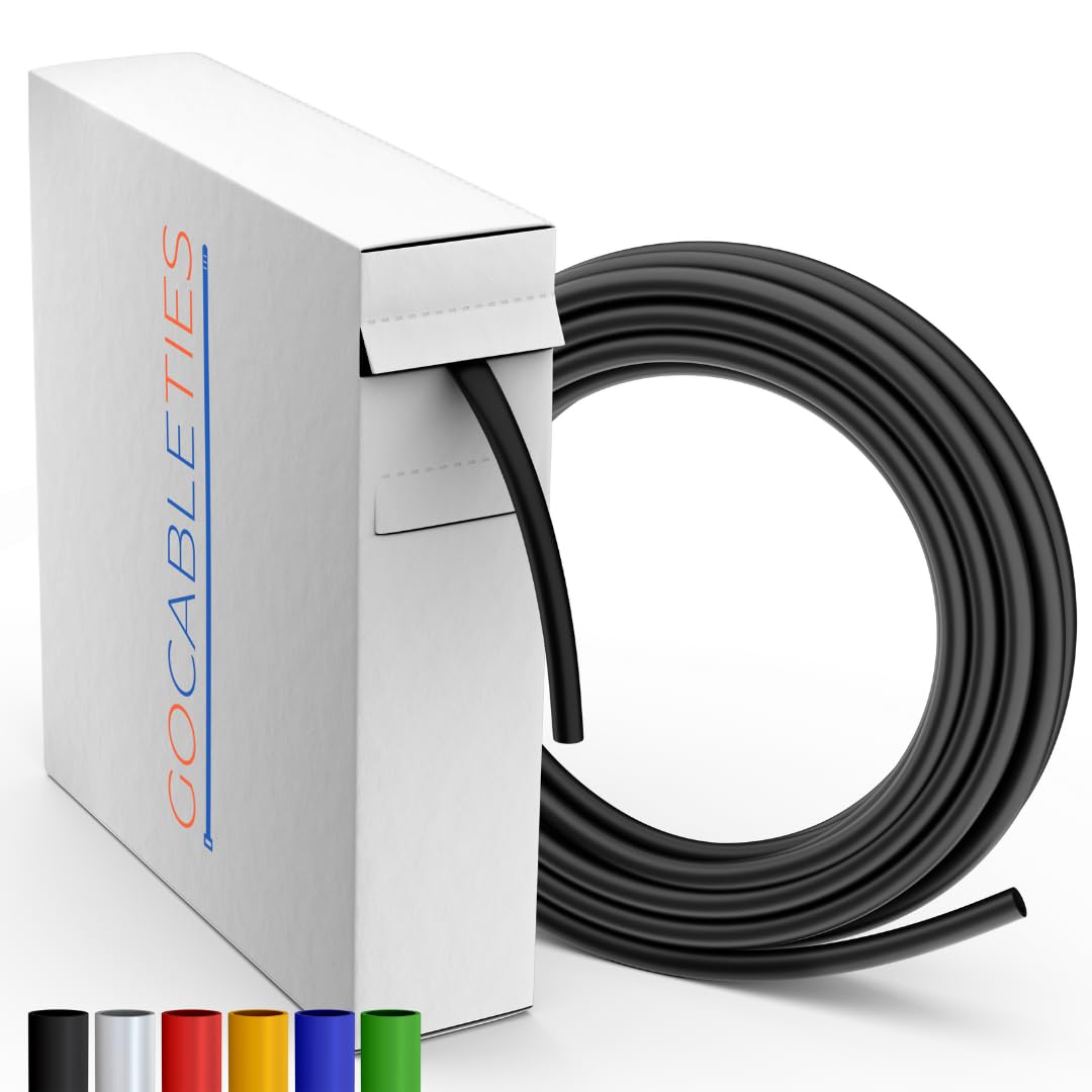 Gocableties 1.2mm x 12m – Black, 2:1 Ratio, Flexible Cable Sleeving – Flame Retardant Heat Shrink Tubing Mini Reel, for Electrical Insulation, Repairs, Wire & Connector Wrap
