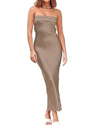 Realtix Satin Silk Backless Tube Tops Maxi Dress