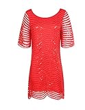 HaoDuoYi Womens Sparkle Sequin Lace Hollow Out Half Sleeves Mini 1920's Party Dress