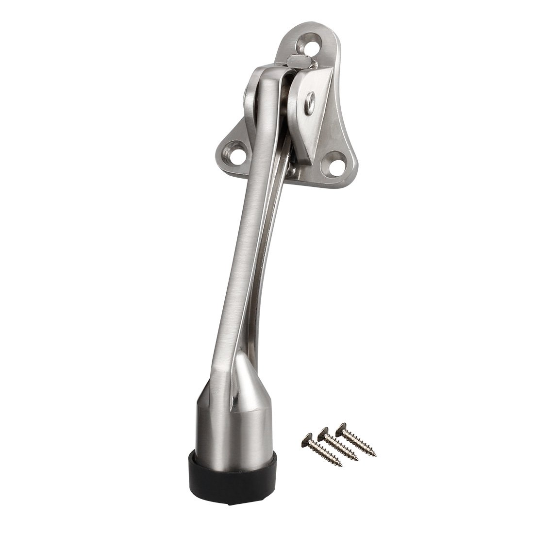sourcing map 5.3 Inch Zinc Alloy Easy-Step Door Stop Kick Down Lock Holder Nickel Brushed