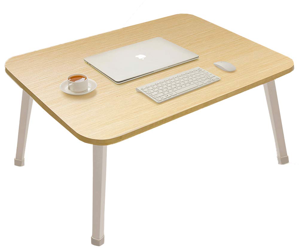 Wooden Foldable Laptop Table, Portable Standing Bed Desk, Breakfast Dinner Serving Bed Tray, Notebook Computer TV Stand Reading Holder for Couch Floor,Student Standing Table, Large Size,White Oak