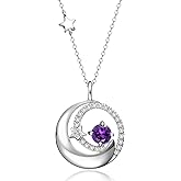 FANCIME Birthstone Necklaces 925 Sterling Silver Moon and Star Pendant Fine Jewelry Birthday Christmas Gifts for Mom Wife Her Daughter, Adjustable Chain 16+2"