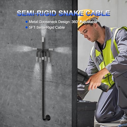 Zorlet 4-Way Articulating Borescope with 5'' Monitor, 6.2mm Borescope Camera with Light, IP68 Waterproof Endoscope Inspection Camera, 5FT Semi-Rigid Cable for Pipe, Wall & Automotive