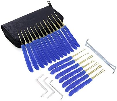 Lockmall 24pcs Hook Lock Pick Set, Practice Lock Picking Set with Leather Bag, 24pcs Various Picks Crochet Hook, Wrenches, Leather Pouch for for Lockpicking, Guide for Beginner and Locksmith Training