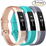 Vancle Bands Replacement for Fitbit Alta HR and Fitbit Alta (3 Pack), Newest Sport Replacement Wristbands with Secure Metal Buckle for Fitbit Alta HR/Fitbit Alta (Rose-Gold Teal Gray, Small)