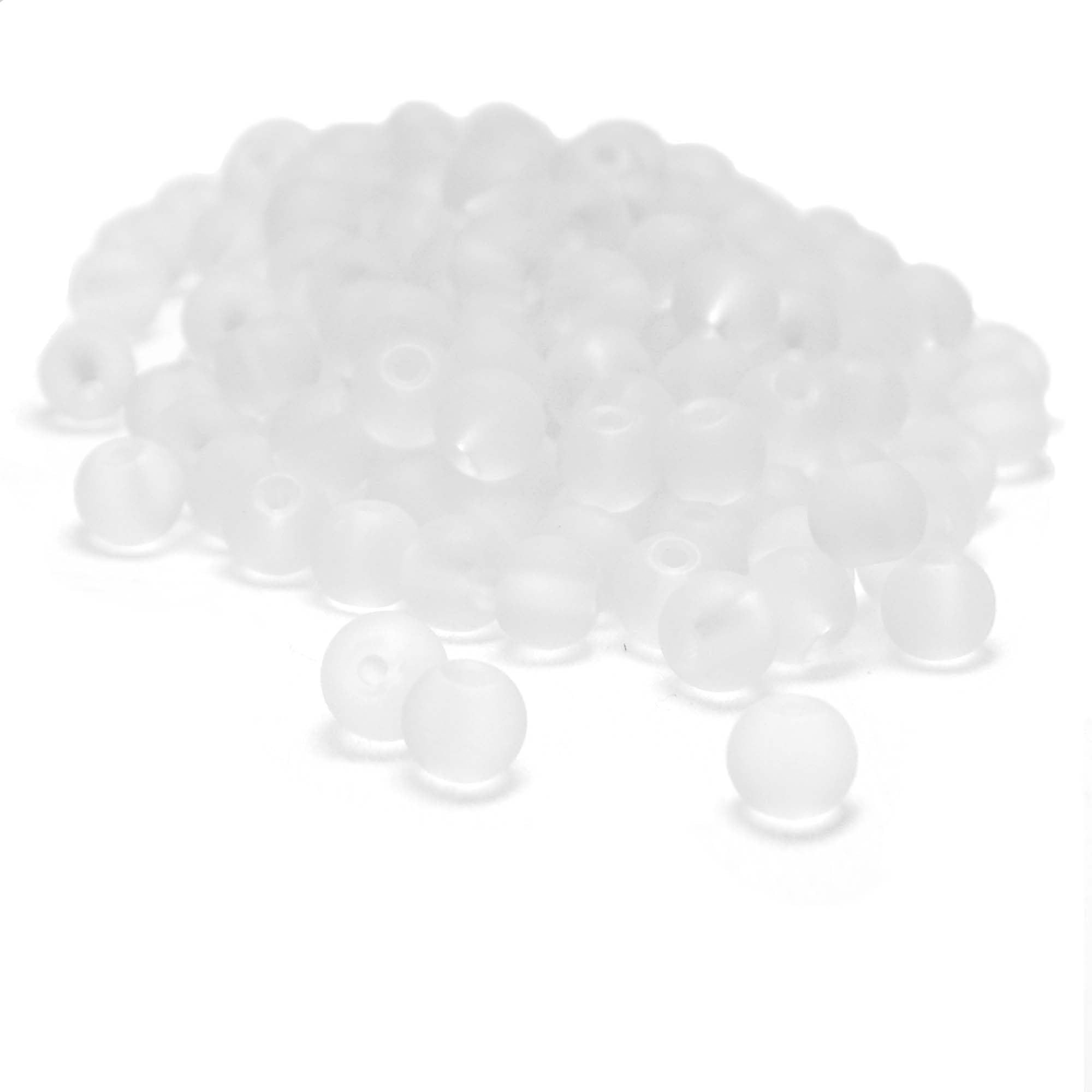Photo 1 of 100 Matte Frosted Translucent 6mm x 5mm Round Glass Jewelry Spacer Beads with 1.2mm Hole in Pastel, Bright and Neutral Colors (Clear White)