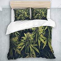 SUHOM Duvet Cover Set Marijuana Leaves Pattern Cannabis Plant Green Dense Vegetation of Ganja Decorative 3 Piece Bedding Set with 2 Pillow Shams Twin