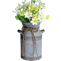 MISIXILE French Style Country Metal Shabby Chic vase, Rustic Galvanized Milk Can with Heart-Shaped for Home Decoration -7.5"(Misty Grey