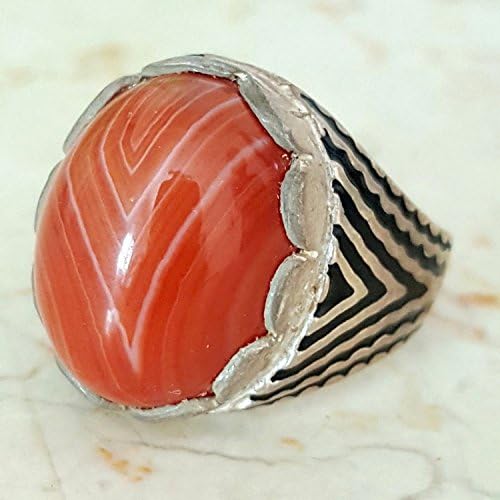 handmade 925 sterling silver men ring natural red kapidy agate aqeeq