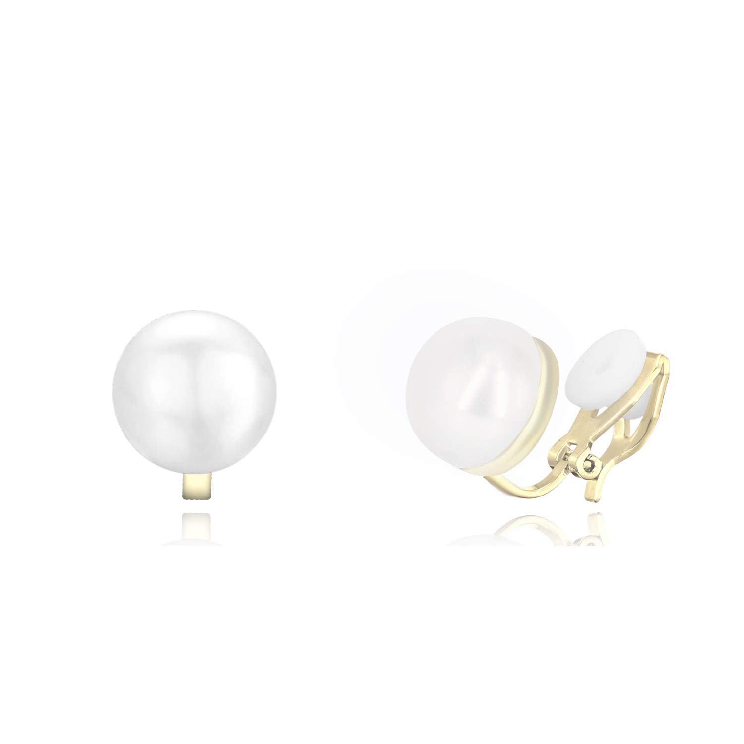 QUKE 8mm Simulated Pearl Golden Tone Clip On Stud Earrings Non Pierced Earrings Jewellery For Women Girls