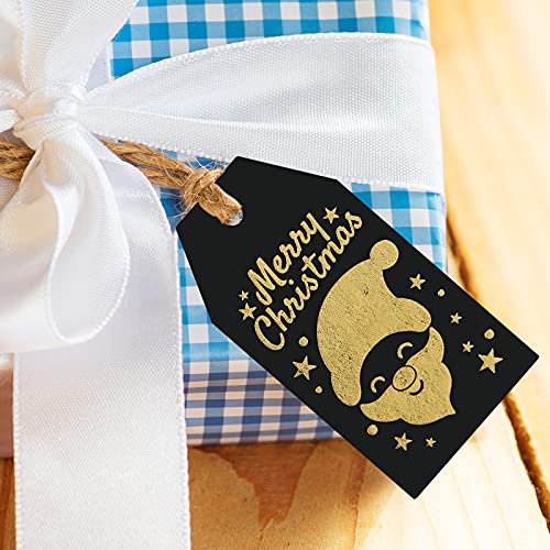 SallyFashion Christmas Gold Foil Gift Tags, 120PCS Christmas Gold Foil Hot Stamping Gift Tags with Twine Strings Hang Labels for Christmas Birthdays Holidays Weddings